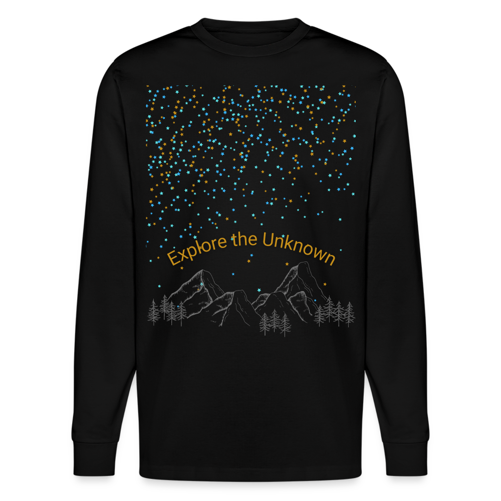 Unisex Herren Damen Bio-Langarmshirt - EXPLORE THE UNKNOWN - Schwarz