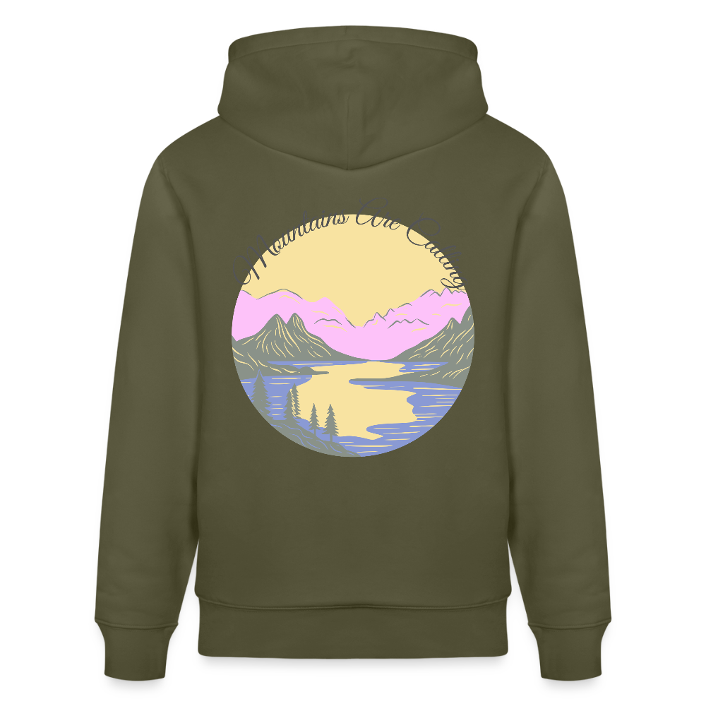 Unisex Herren Damen Bio-Hoodie - MOUNTAINS ARE CALLIN - Khaki Grün