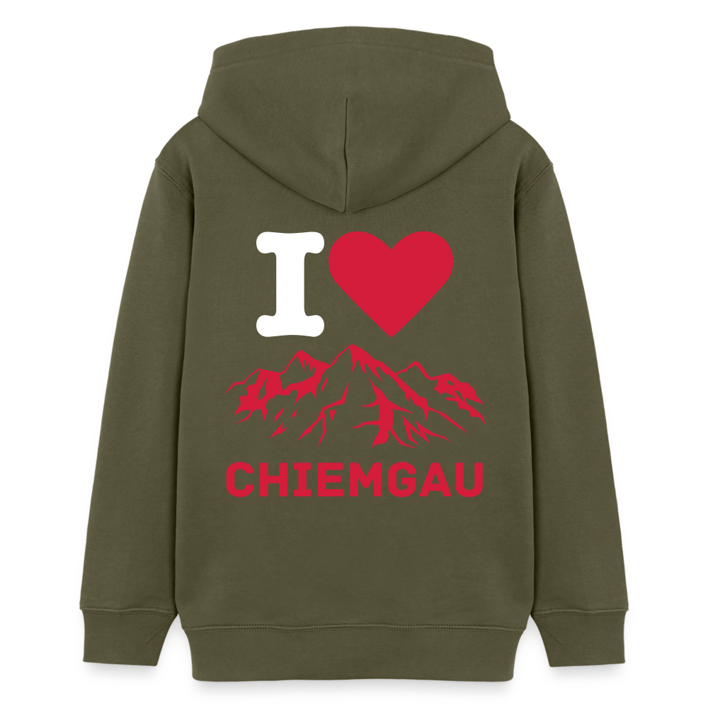 Teenager Bio-Hoodie -  I LOVE CHIEMGAU - Khaki