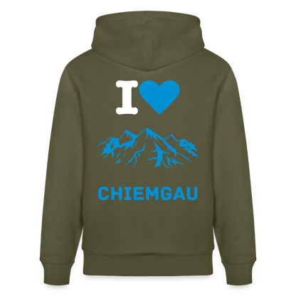 Unisex Herren Damen Bio-Hoodie - I LOVE CHIEMGAU - Khaki Grün