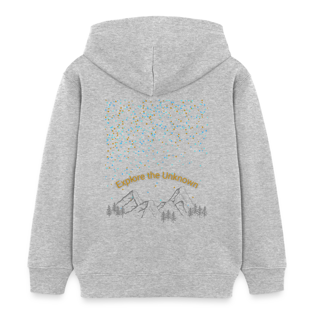 Kinder Bio-Hoodie - EXPLORE THE UNKNOWN - Grau meliert