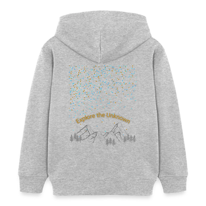 Kinder Bio-Hoodie - EXPLORE THE UNKNOWN - Grau meliert