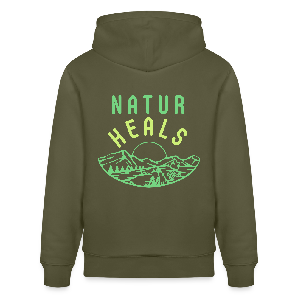 Unisex Herren Damen Bio-Hoodie - NATUR HEALS - Khaki Grün