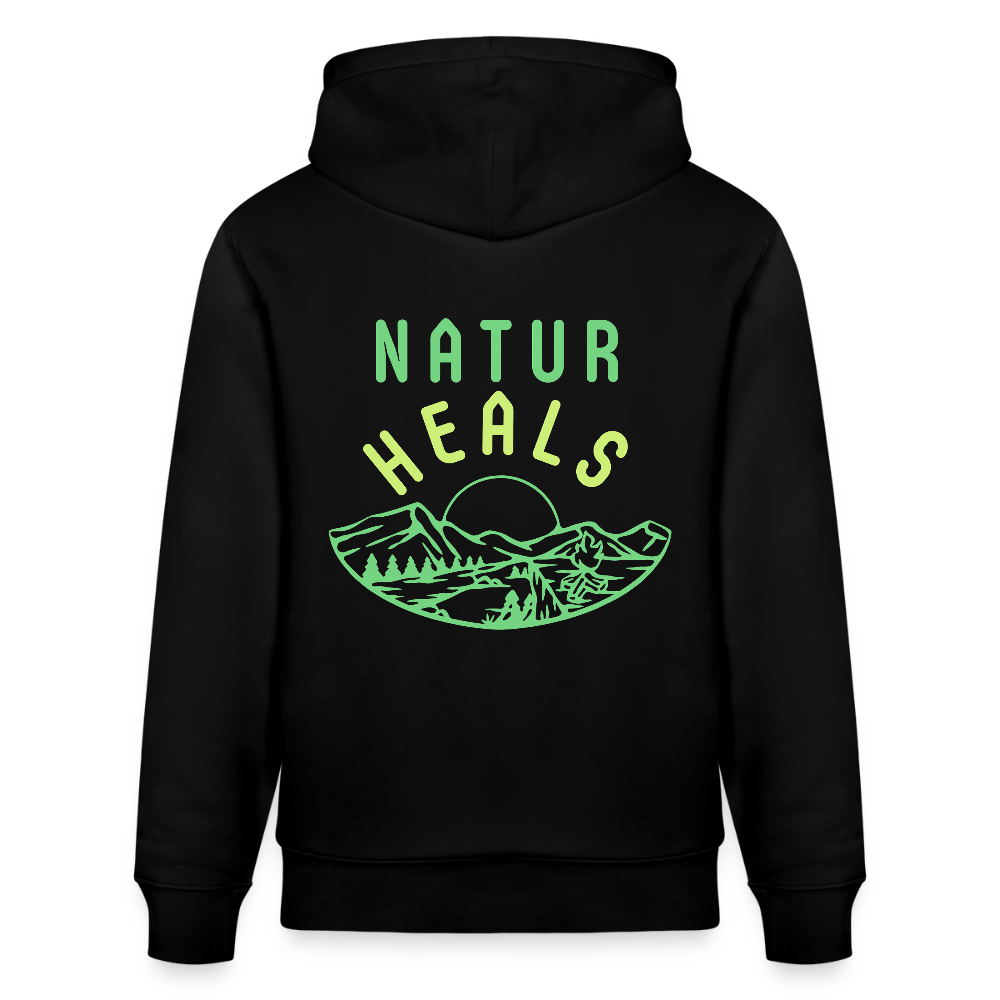 Unisex Herren Damen Bio-Hoodie - NATUR HEALS - Schwarz