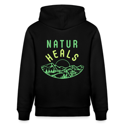 Unisex Herren Damen Bio-Hoodie - NATUR HEALS - Schwarz