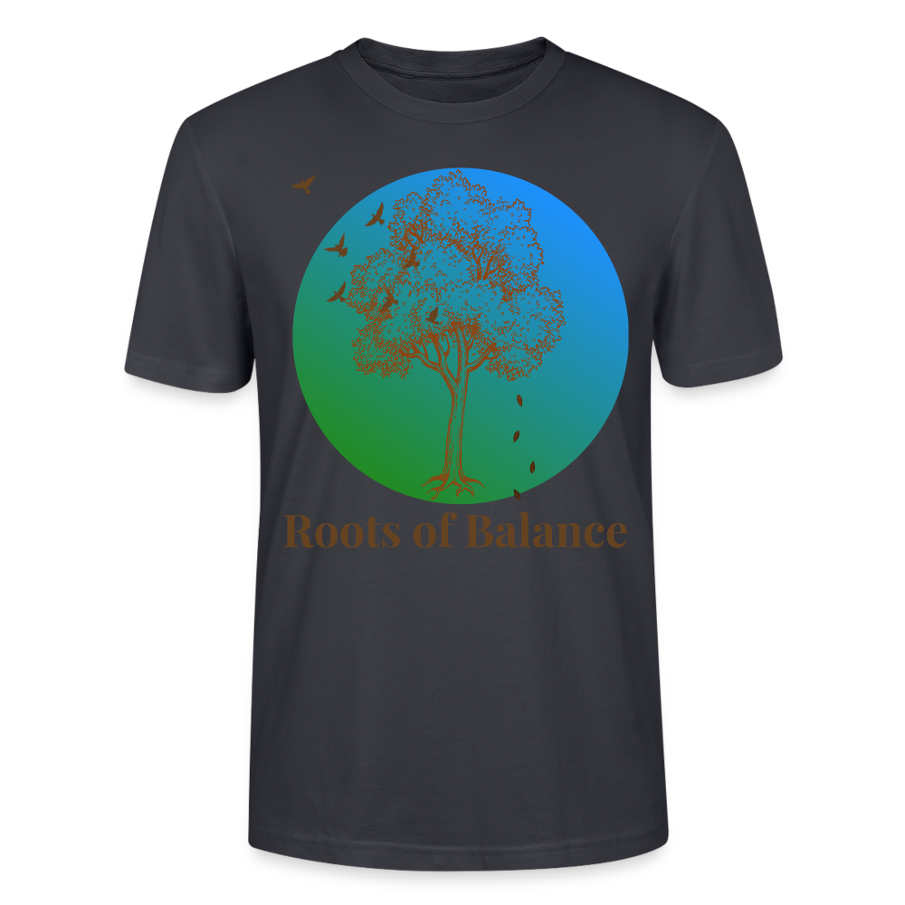 Unisex Herren Damen Bio T-Shirt - ROOTS OF BALANCE - Dunkles Graublau