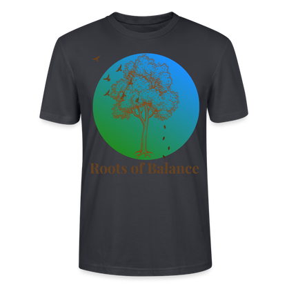 Unisex Herren Damen Bio T-Shirt - ROOTS OF BALANCE - Dunkles Graublau