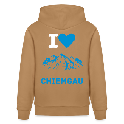 Unisex Herren Damen Bio-Hoodie - I LOVE CHIEMGAU - Karamell 