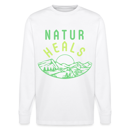 Unisex Herren Damen Bio-Langarmshirt - NATUR HEALS - Weiß