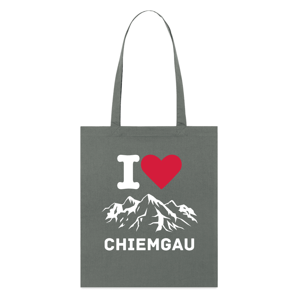 Bio-Einkaufsbeutel mit I Love Chiemgau Schriftzug, nachhaltig und langlebig