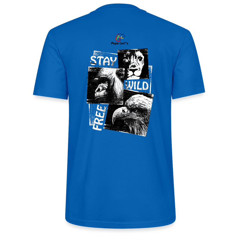 Herren Bio-T-Shirt Stay Wild & Free in Blau, für Freizeit und Abenteuer